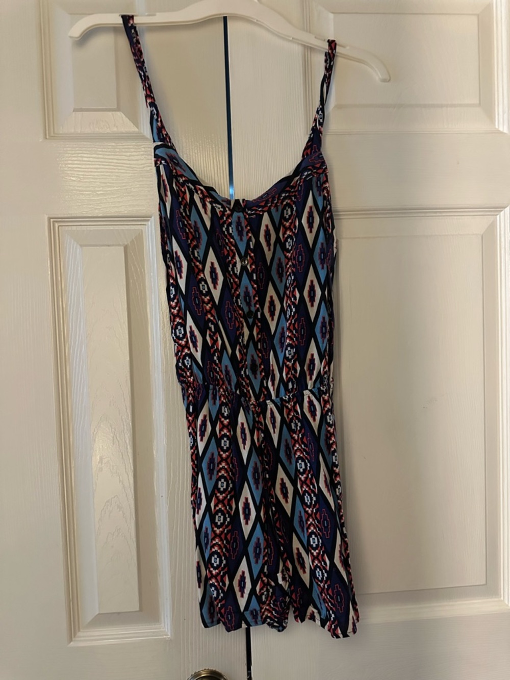 Forever 21 Geometric Print Tank Top in Navy, Light Blue & Red